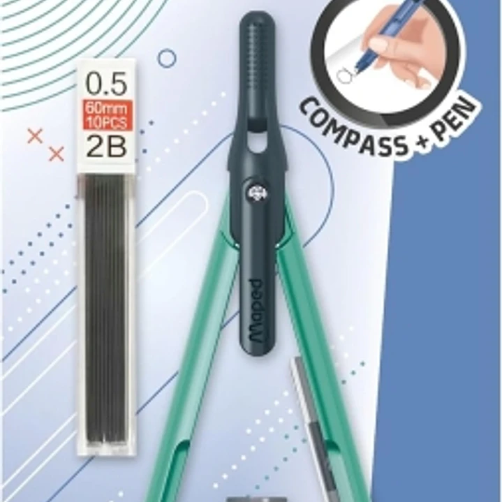 Maped Duo+Pen Pack de Compas Duo + Cajita de Minas - Compas que se puede Utilizar como Portaminas - Clip de Bolsillo - Colores Surtidos Aleatorios 1