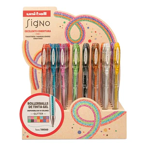 Uni-ball Signo Sparkling UM-120SP Expositor con 48 Rollers de Tinta Gel + 50 Tarjetas Kraft Gratis - Punta de Bola 1mm - Tinta Pigmentada Resistente a
