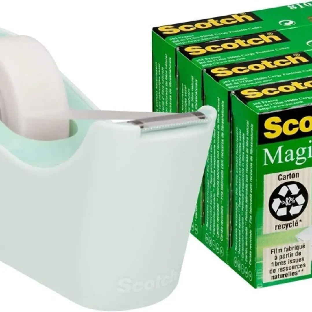 Scotch C18 Pack de Dispensador de Cinta Adhesiva + 4 Cintas Adhesivas Scotch Magic - Para Cintas de hasta 19mm x 33m - Color Verde Menta 1