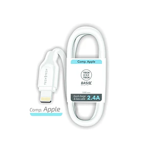 TechOneTech Cable BASIK USB-A Macho a Lightning 1m - Recubierto Nylon Trenzado Blanco