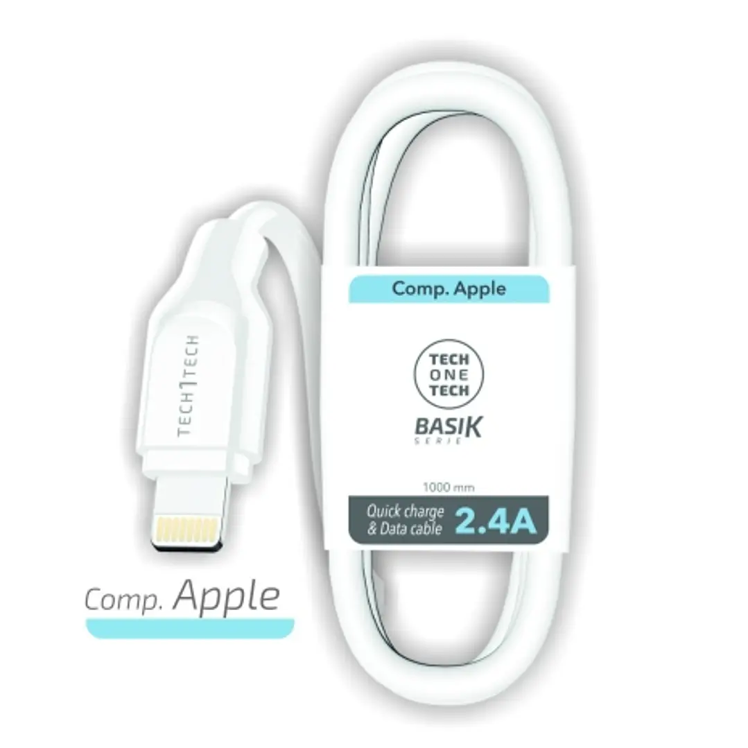 TechOneTech Cable BASIK USB-A Macho a Lightning 1m - Recubierto Nylon Trenzado Blanco 1