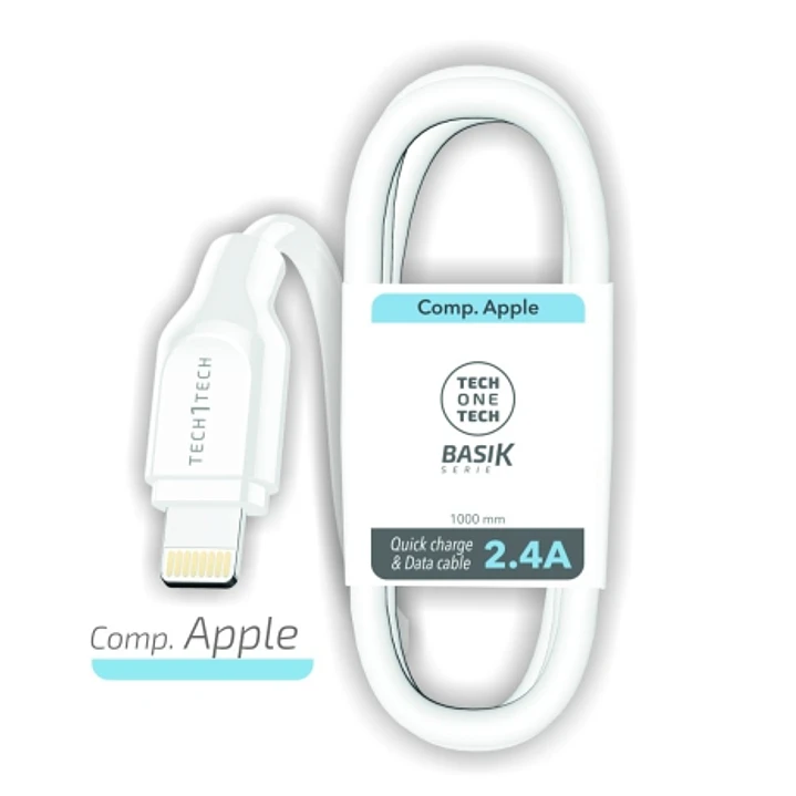 TechOneTech Cable BASIK USB-A Macho a Lightning 1m - Recubierto Nylon Trenzado Blanco 1