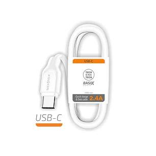 TechOneTech Cable BASIK USB-A Macho a USB-C Macho 1m - Recubierto Nylon Trenzado Blanco