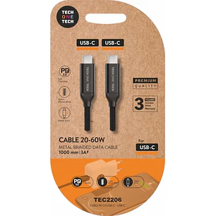 TechOneTech Cable USB-C Macho a USB-C Macho 1m - Recubierto de Nylon Trenzado Negro