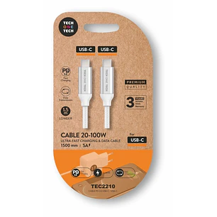 TechOneTech Cable USB-C Macho a USB-C Macho 1m - Recubierto de Nylon Trenzado Blanco