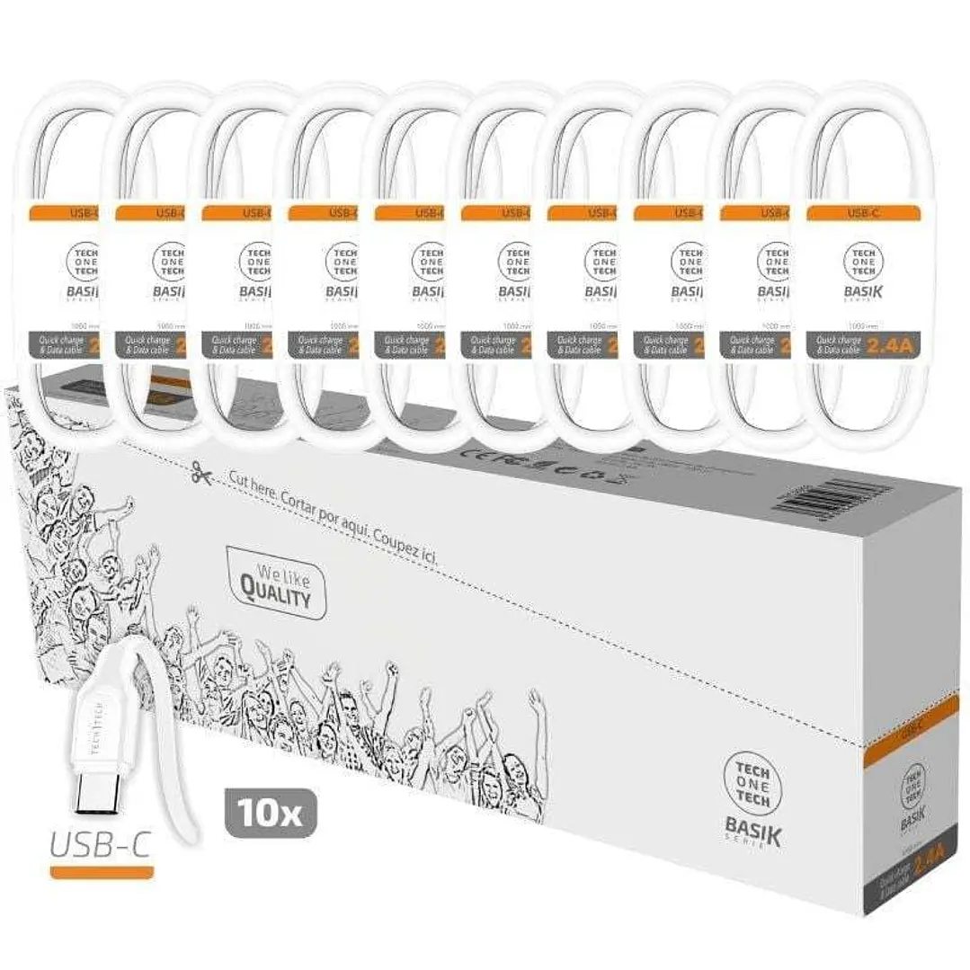 TechOneTech Basik Pack de 10 Cables USB-A Macho - USB-C Macho - Longitud 1m 1