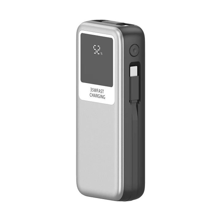 Leotec Powerbank 10.000 mAh - Carga Rapida 35W - Cable USB Retractil -  Color Plata 1