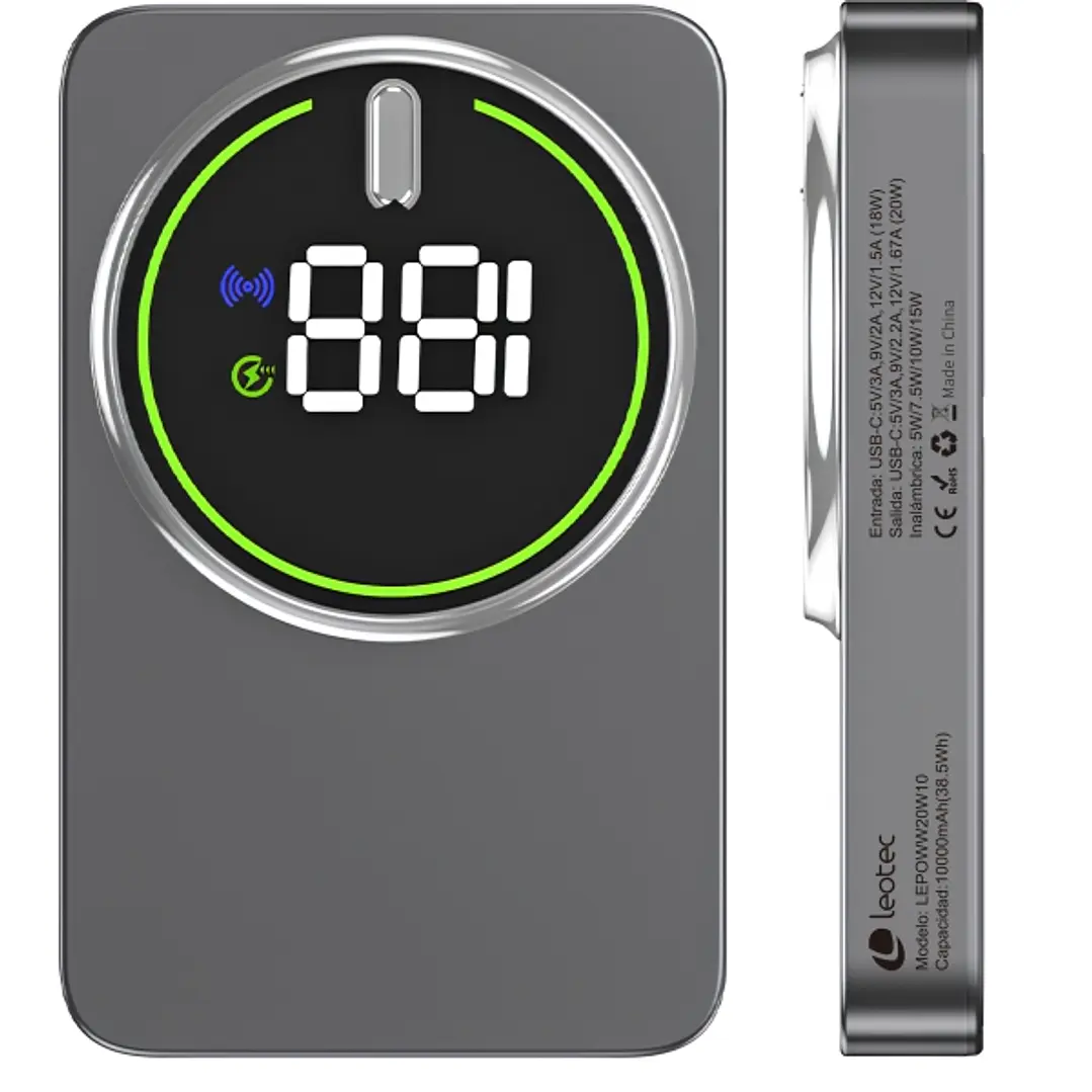 Leotec Powerbank Inalambrico 10.000 mAh -  PD 20W - Qi 15W - Color Gris 1