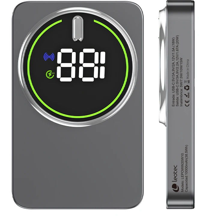 Leotec Powerbank Inalambrico 10.000 mAh -  PD 20W - Qi 15W - Color Gris 1