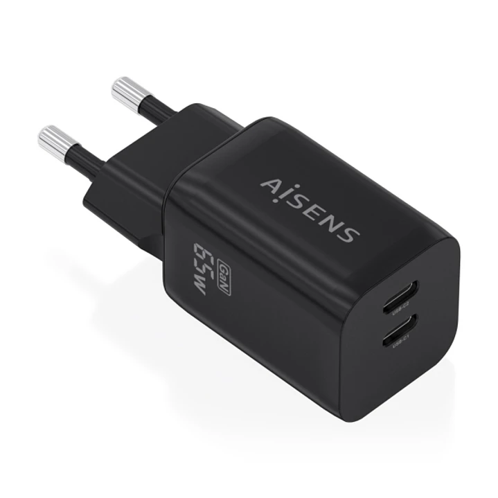 Aisens Cargador Gan 65W - 2xUSB-C PD3.0 QC4.0 - Color Negro 1