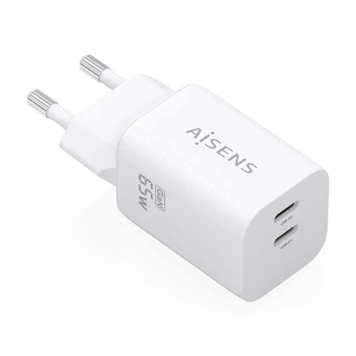 Aisens Cargador Gan 65W - 2xUSB-C PD3.0 QC4.0 - Color Blanco 1