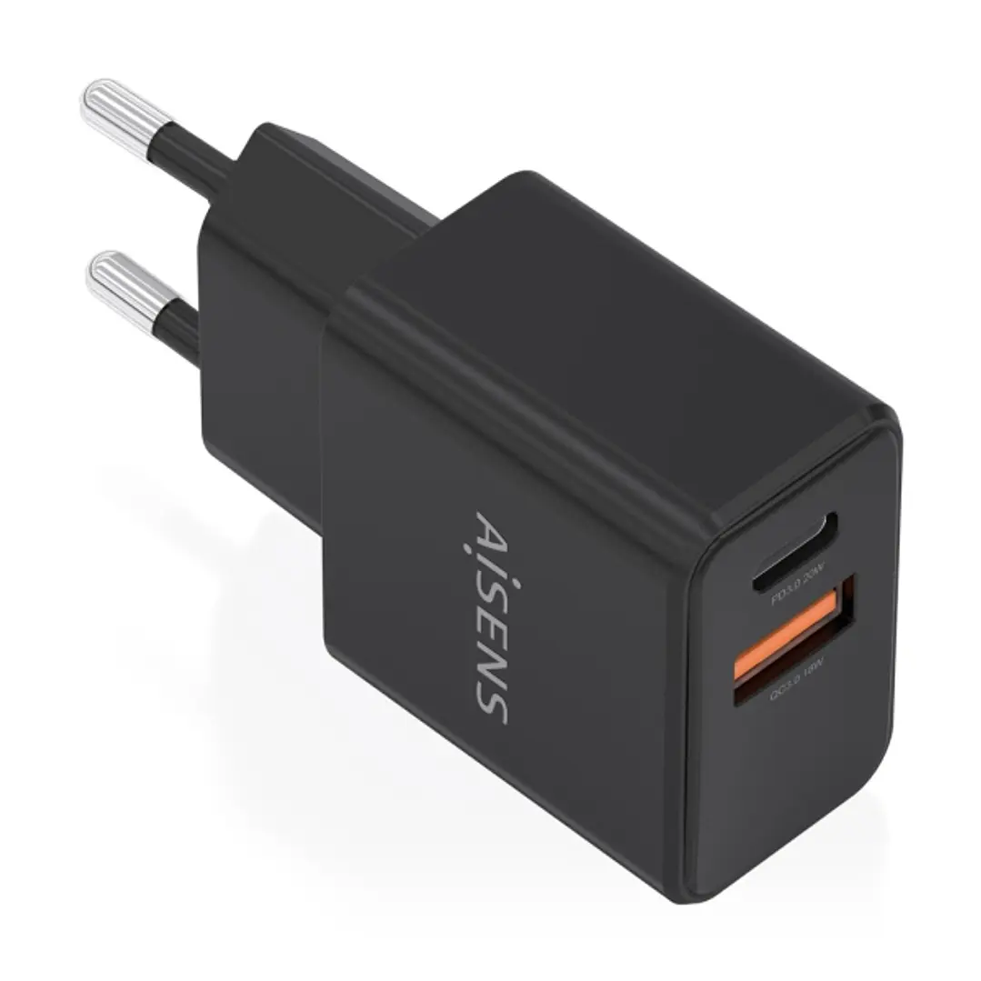 Aisens Cargador Gan 20W - 1xUSB-C PD3.0 - 1xUSB-A QC3.0 - Color Negro 1
