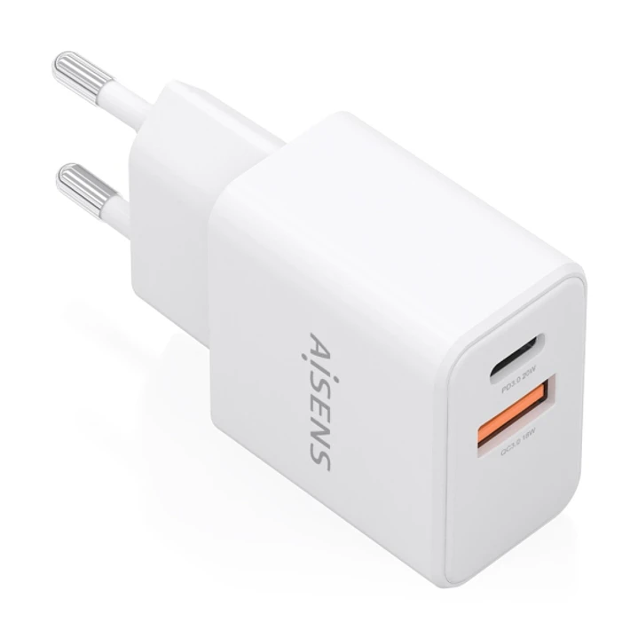 Aisens Cargador Gan 20W - 1xUSB-C PD3.0 - 1xUSB-A QC3.0 - Color Blanco 1