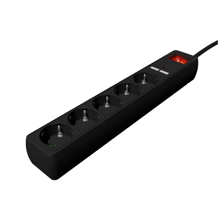 Gembird Regleta USB 5 tomas, 1,5 m, 2 USB negro 1