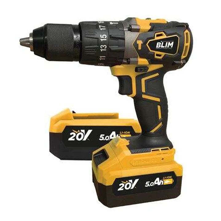 Blim Taladro Percutor a Bateria 20V 5Ah - Motor sin Escobillas - 68Nm Par Maximo - 2 Velocidades 0-500/0-2000rpm - Incluye 2 Baterias y Maletin de Tra 1