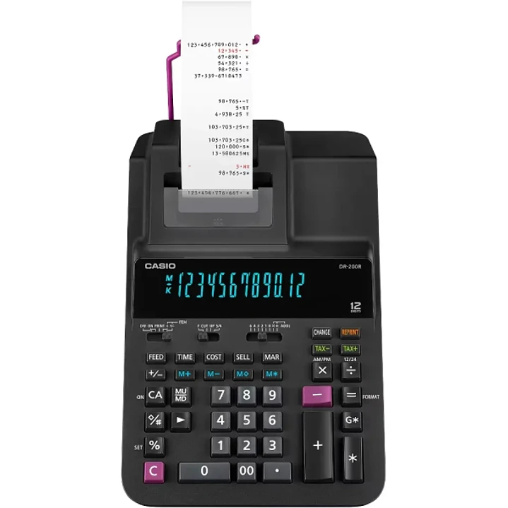 Casio DR-200R Calculadora Impresora de Sobremesa con Pantalla Grande de 12 Digitos - Impresion en 2 Colores - 4,4 Lineas por Segundo - Color Negro 1