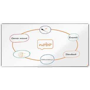 Nobo Premium Plus Pizarra Magnetica de Acero Vitrificado 2000x1000mm - Montaje en Esquina - Superficie de Borrado Superior - Color Blanco