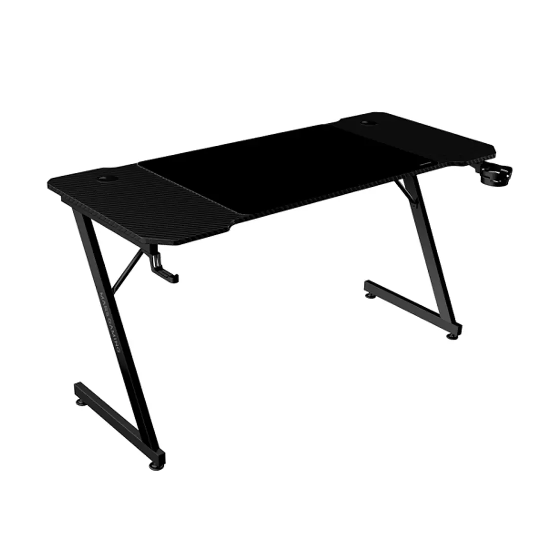 Mars Gaming MGD-X140 Mesa Gaming - Soportes Auriculares y Bebidas - Alfombrilla XXL - Estructura Acero - 140x60x1.5cm - Acabado en Fibra de Carbono -  1