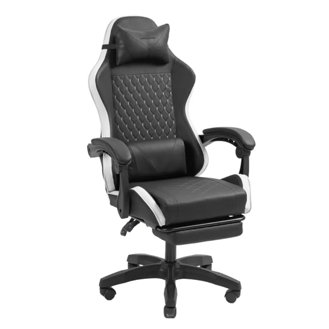 Mars Gaming MGC-X Silla Gaming Ergonomica - Reposapies Extensible - Cojines Lumbar y Cervical - 660x540x1250mm - Acabado en Cuero PU - Color Negro y B 1