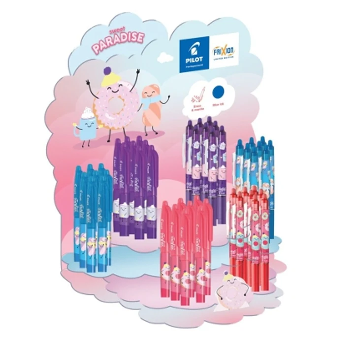 Pilot Sweet Paradise Expositor de 24 Boligrafos Frixion Ball + 24 Boligrafos Frixion Ball Clicker - Borrables - Recargables - Tinta Azul - Colores Sur 1