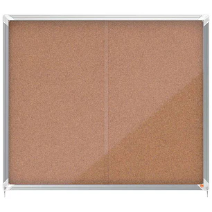 Nobo Premium Plus Vitrina de Puerta Corredera con Fondo de Corcho 15xA4 - Cerradura de Esquina Integrada - Superficie Autorreparable - Natural