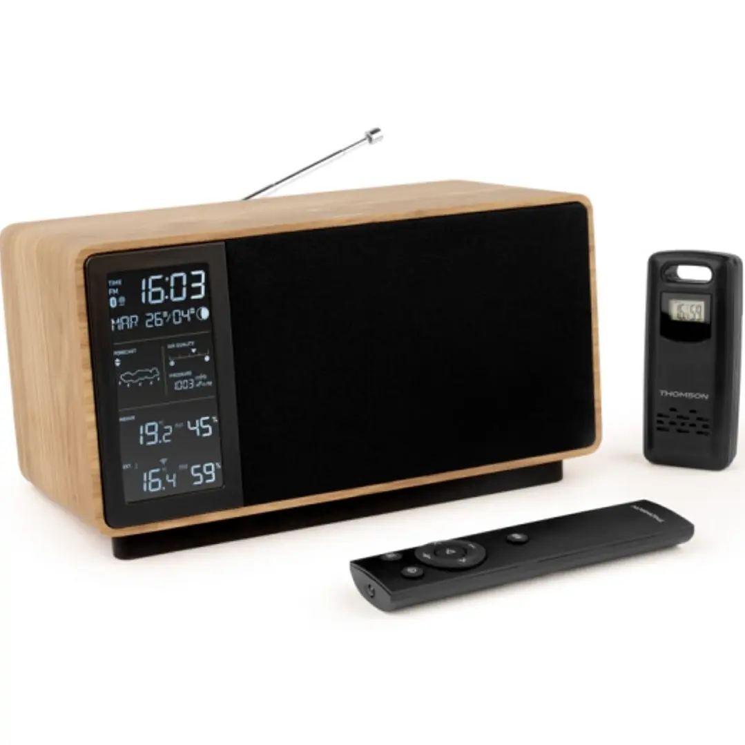 Thomson Altavoz Bluetooth con Estacion Meteorologica y Radio FM - Potencia Musical 50W - Pantalla Retroiluminada - Sonda Exterior Inalambrica - Color  1