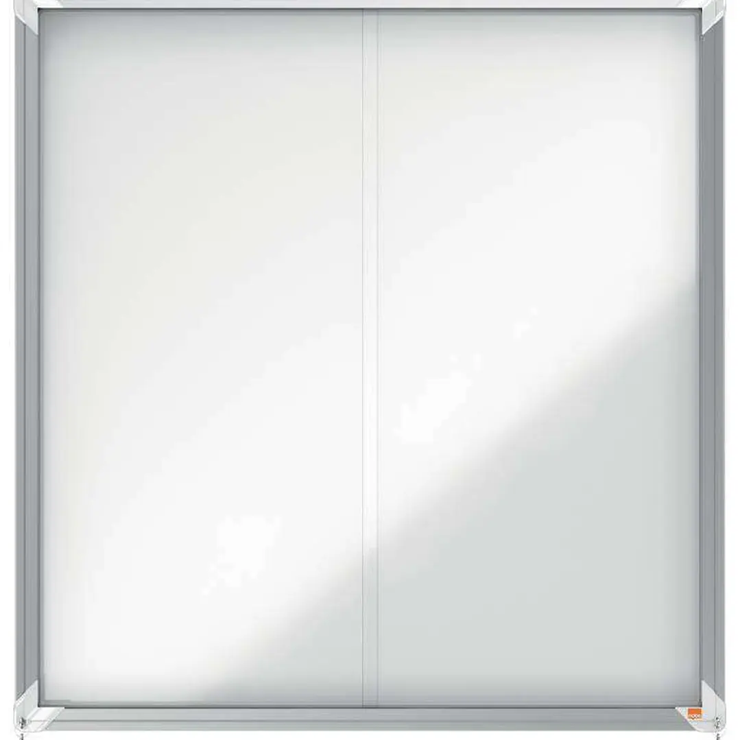 Nobo Vitrina Interior para 12 Hojas A4 con Superficie Magnetica y Puerta Deslizante - 997x972x54mm - Superficie Blanca Metalica y Magnetica de Borrado 1