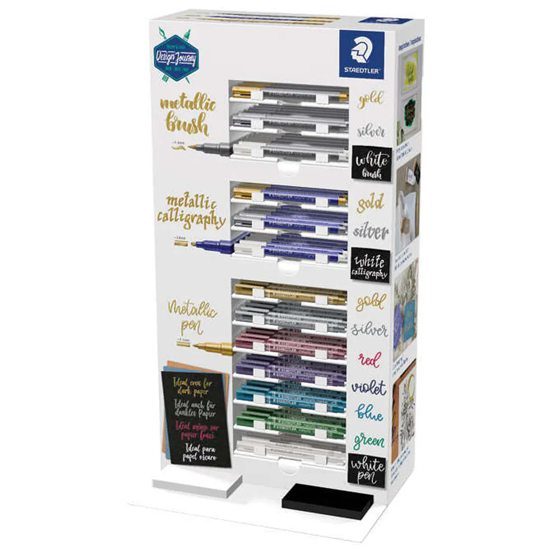 Staedtler Metallic Expositor de 130 Rotuladores de Punta Fina Metalicos - Tinta Base de Agua - Colores Surtidos 1