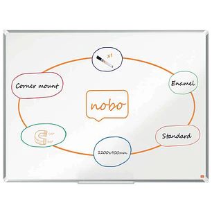 Nobo Premium Plus Pizarra Magnetica de Acero Vitrificado 1200x900mm - Montaje en Esquinas - Superficie de Borrado Superior - Color Blanco
