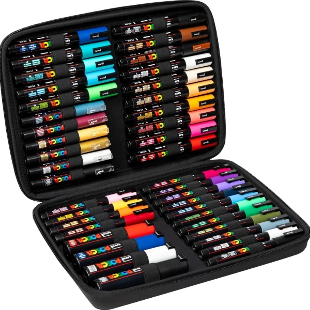Posca Maletin Premium con 40 Marcadores de Pintura - Surtido en Color y Trazo - Punta de Poliester - Tinta Pigmentada Base Agua - Resistente a la Luz  1