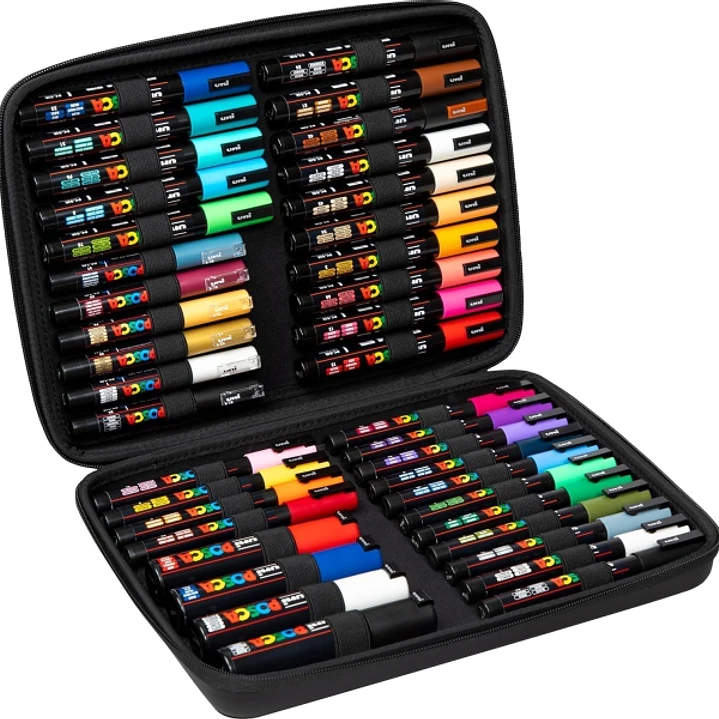 Posca Maletin Premium con 40 Marcadores de Pintura - Surtido en Color y Trazo - Punta de Poliester - Tinta Pigmentada Base Agua - Resistente a la Luz  1
