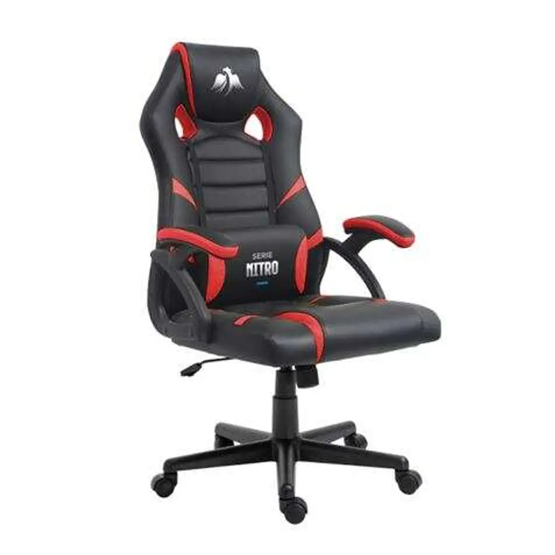 Cromad Serie Nitro Silla Gaming - Altura Regulable con Piston de Gas Clase 2 - Cojin Lumbar - Color Negro/Rojo 1