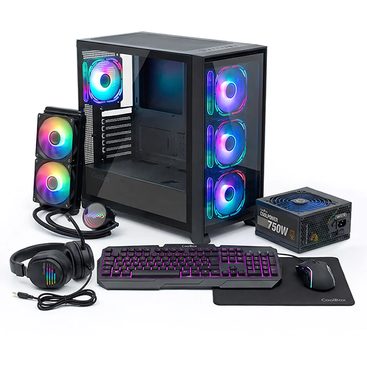 Coolbox COO-PACK-GMNG Pack Gaming Caja GE2000 + Refrigeración Liquida Infinite Liquid240 ARGB + Fuente CoolPower 750W + Kit Gaming XWing-2ares Jack 3. 1