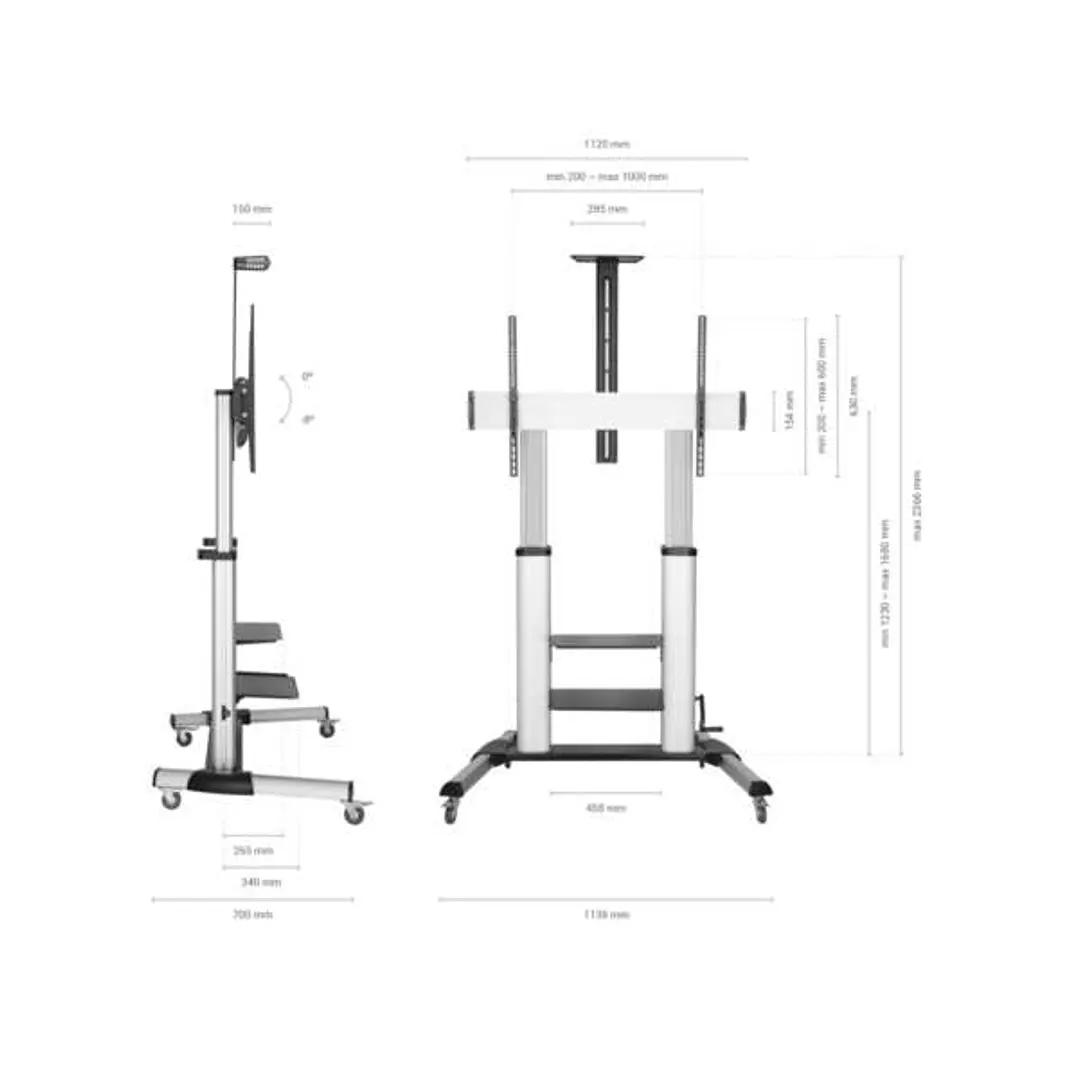 Aisens Soporte de Suelo PRO con Ruedas y Manivela - Bandeja para DVD y Soporte de Camara para Monitor/TV - Hasta 100Kg - De 60 a 100 Pulgadas - Color  1