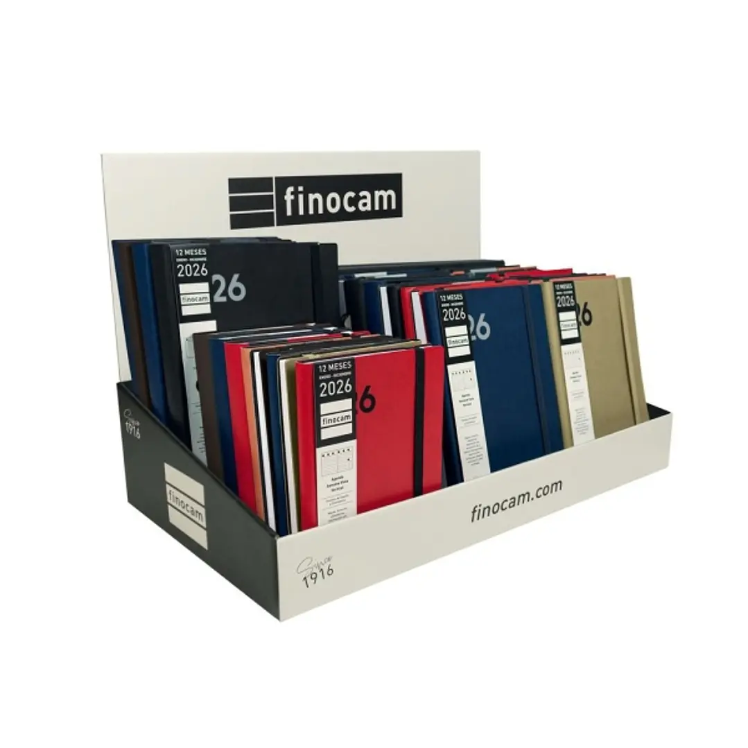 Finocam Dynamic Mara Expositor con 37 Agendas Surtidas en Catalan - Anual 2026 - Tapa Blanda - Cierre con Goma Elastica - Color Surtidos 1