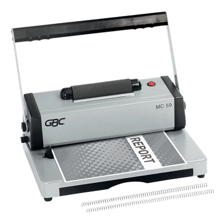GBC MC59 Encuadernadora A4 de Espiral Metalica - Encuaderna hasta 450 Hojas - Perfora hasta 20 Hojas - Alicate de corte Incluido - Color Gris/Negro 1