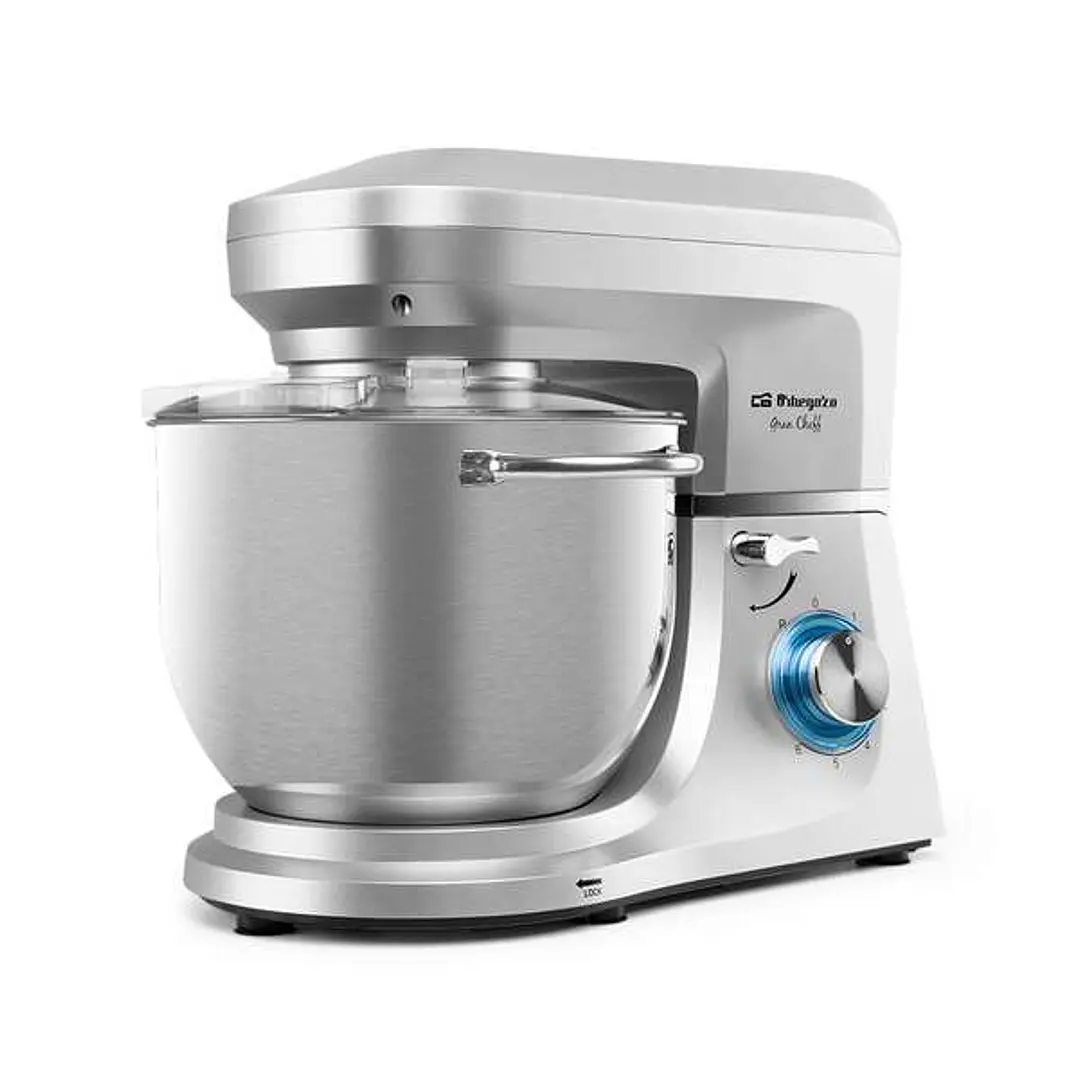 Orbegozo AM 8000 Amasadora Multifuncional - Potente Motor de 1800W - BOL de Acero Inoxidable de 7L - 6 Velocidades + Pulse - Accesorios para Amasar -  1