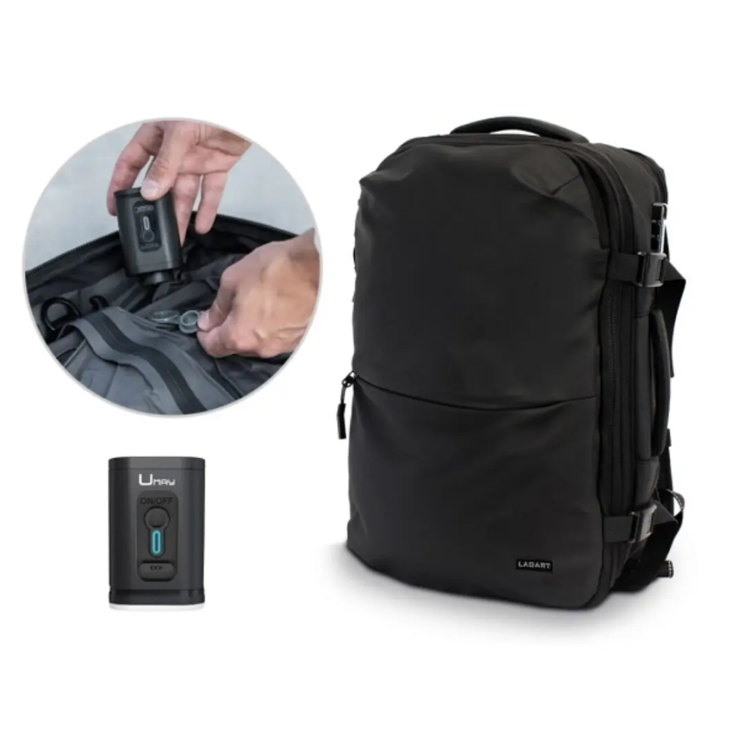 Lagart Mochila de Viaje Vacuum 20L Extensible a 42L - Medidas 48x30x20cm - Vaciador de Aire Incluido - Bolsillo Trasero Anti-robo - Cremallera Lateral 1