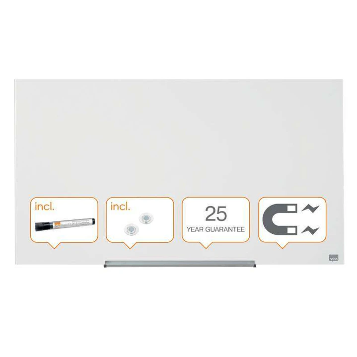 Nobo Impression PRO Pizarra Magnetica de Cristal 1000x560mm - Diseño sin Marco - Ultra Capacidad de Borrado - Blanco Brillante - Color Transparente 1
