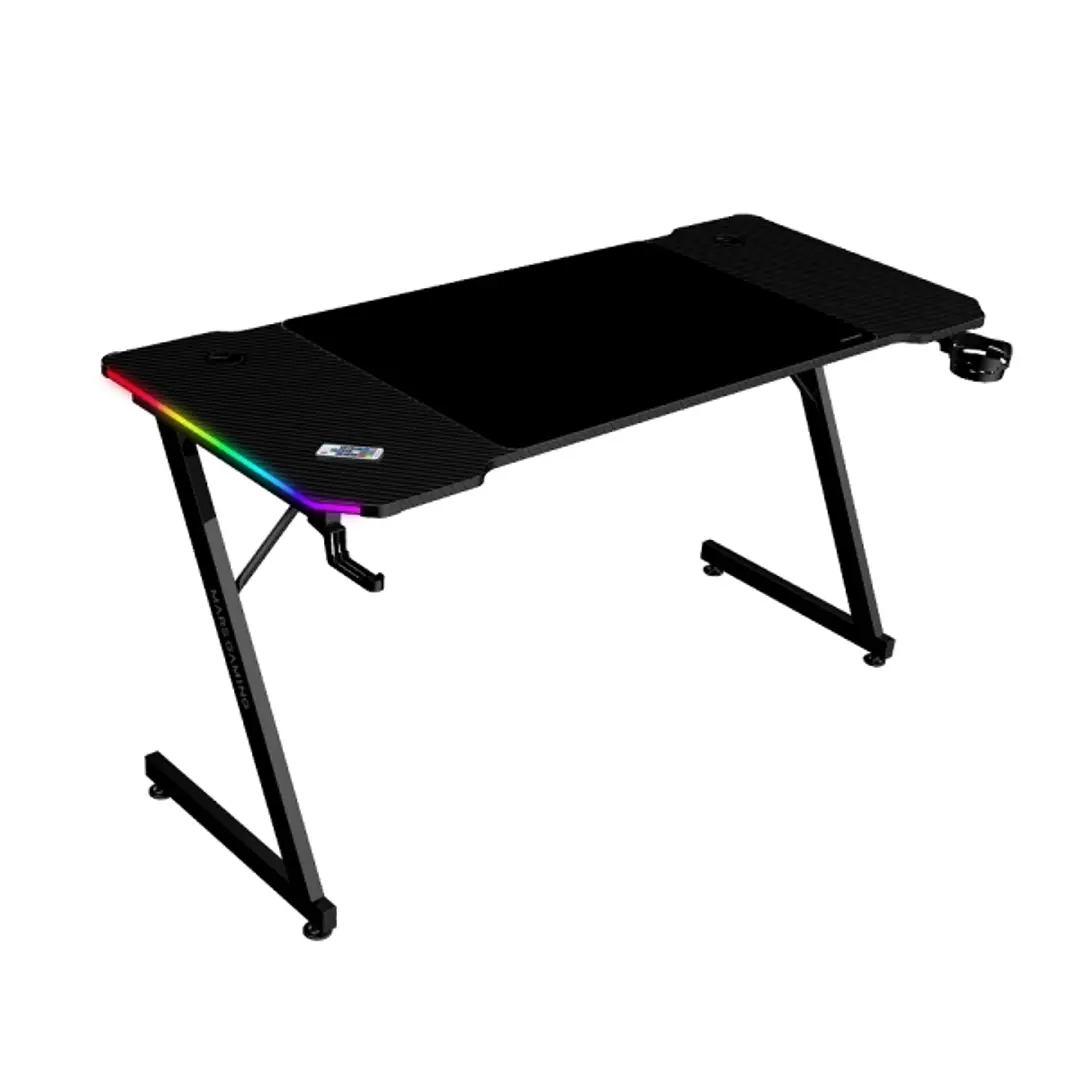 Mars Gaming MGD-X140RGB Mesa Gaming - Iluminacion ARGB con Mando - Soportes Auriculares y Bebidas - Alfombrilla XXL - Estructura Acero - 140x60x1.5cm  1