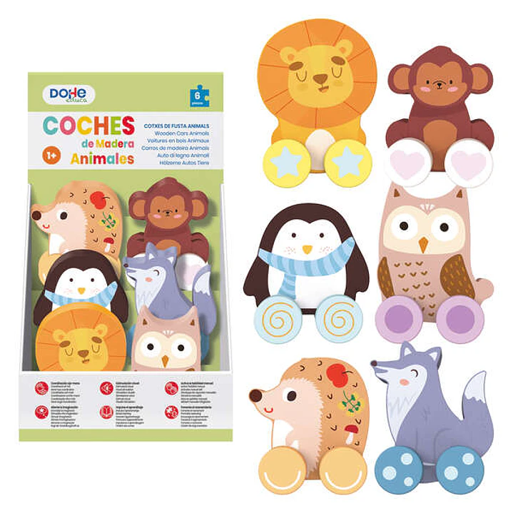 Dohe Juego Educativo de Cochecitos de Madera Natural - Bordes Redondos - Suave Tacto - Colores Llamativos - Ideal para Coordinacion Ojo-Mano - Estimul 1