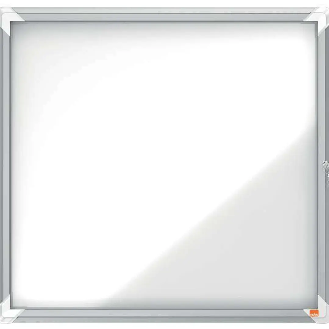 Nobo Vitrina para 6 Hojas A4 - Superficie Blanca Magnetica - Puerta de Cristal de Seguridad - Marco de Aluminio - Color Blanco 1