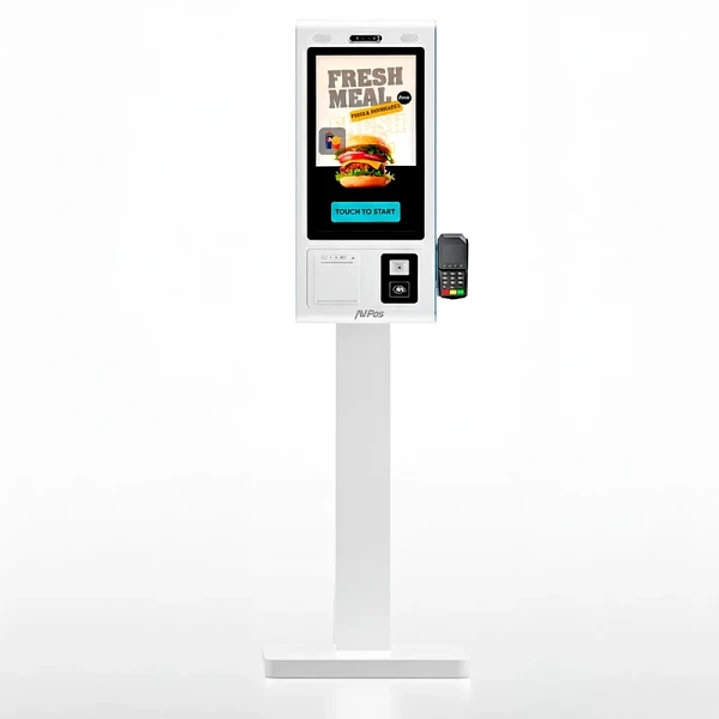 AVPos Kiosko Autoservicio Suelo FK27 - 27 Pulgadas Tactil - I5 10th - 8GB Memoria - SSD 256GB - Escaner 2D - Impresora Termica - WIFI - Color Blanco 1