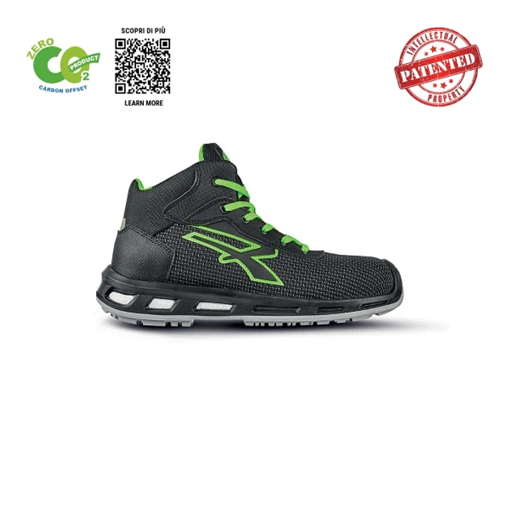 Upower Ventura S ESD Calzado de Trabajo Carbon Neutral - Talla 40 - Antiperforacion, Retorno de Energia, Proteccion S3S CI FO SR - Color Negro/Verde 1