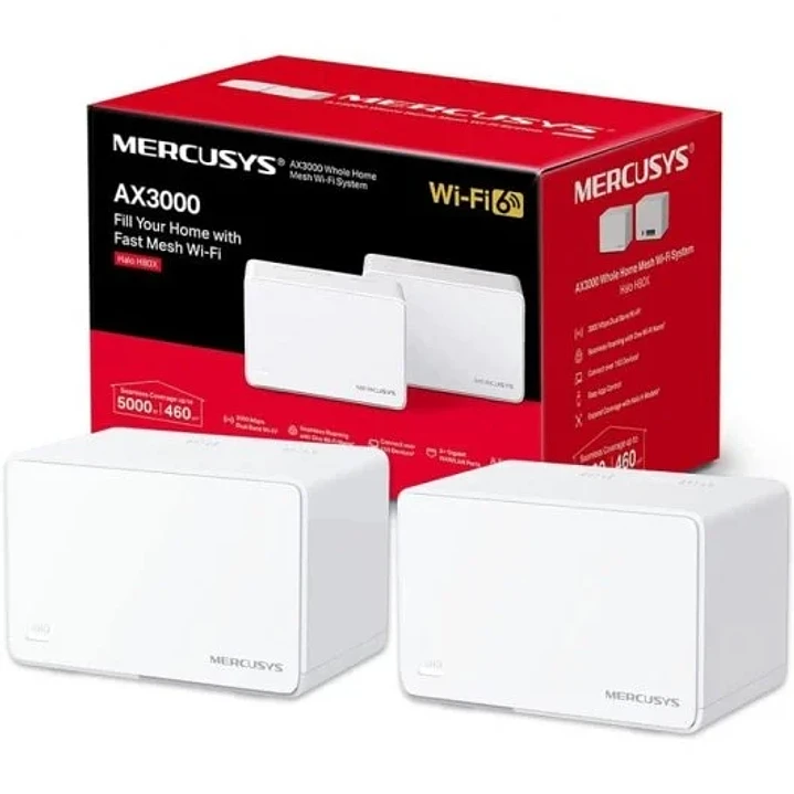 Mercusys Halo H80X Sistema Wi-Fi 6 Mesh AX3000 Doble Banda - 2 Unidades Halo - Cobertura hasta 650 m² - 3 Puertos Gigabit por Unidad Halo - Color Blan 1