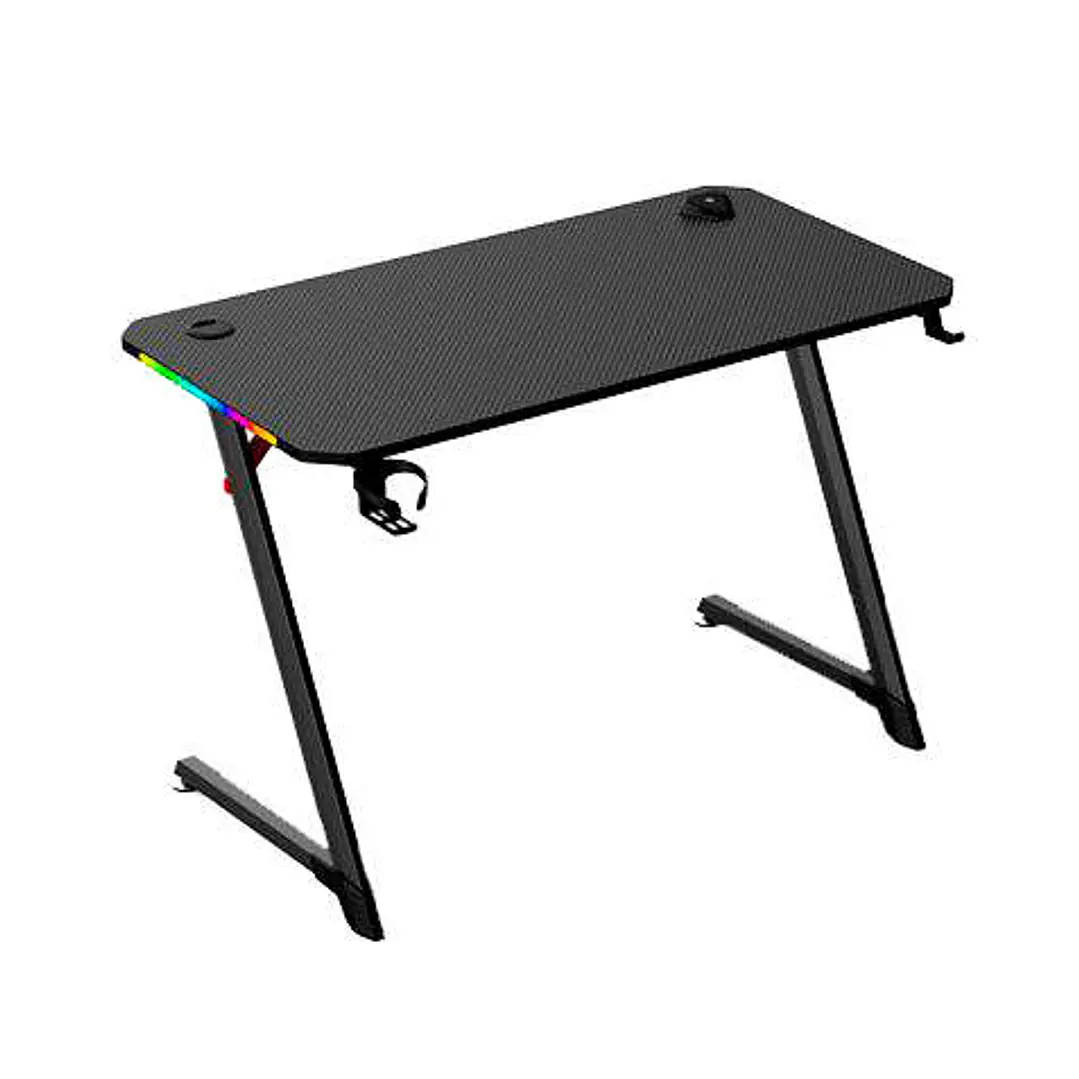Muvip Mesa Gaming PRO1700 con Laminado de Fibra Carbono - Luz RGB - Portavasos y Gancho para Auriculares 1