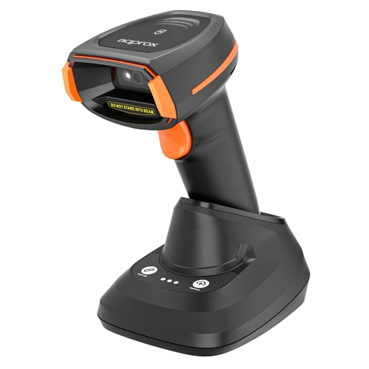 Approx Lector de Codigos de Barras 1D/2D Inalambrico con Base de Carga - Indicador LED, Beeper y Vibracion - Velocidad de Escaneo 60fps - Disparo Manu 1