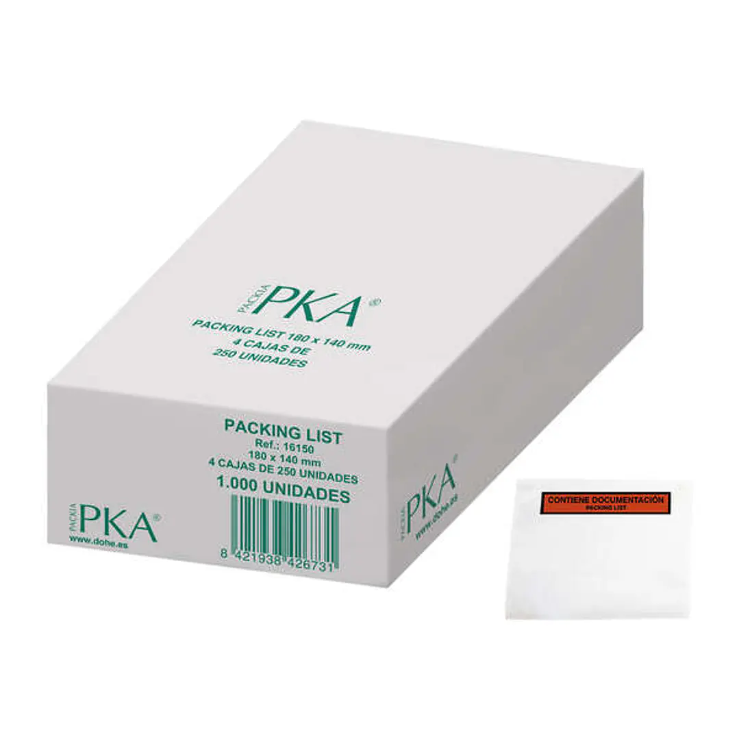 Dohe Caja de 1000 Sobres Autoadhesivos - Packing List - Medidas 180 x140mm 1