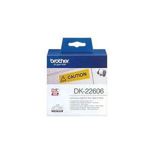 Brother DK22606 - Etiquetas Originales de Tamaño personalizado - Ancho 62mm x 15,24 metros - Texto negro sobre fondo amarillo