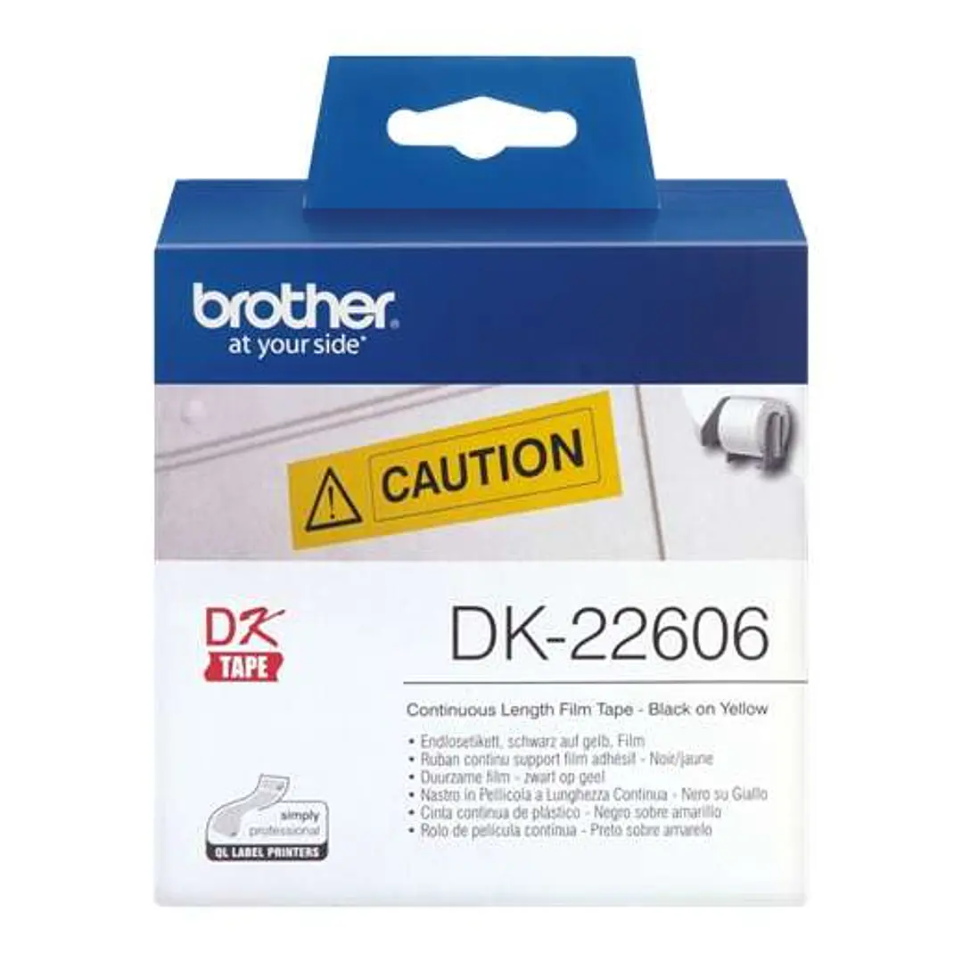 Brother DK22606 - Etiquetas Originales de Tamaño personalizado - Ancho 62mm x 15,24 metros - Texto negro sobre fondo amarillo 1